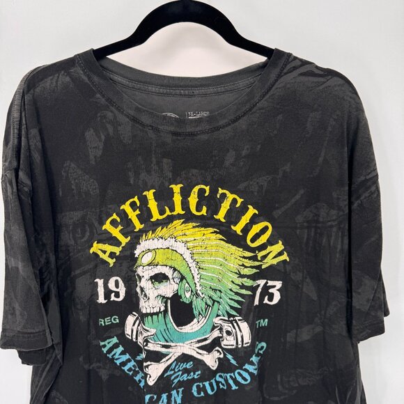 Affliction Legacy‎ Collection Drive Speed Graphic Tee Mens 3XL Gray Skull Cotton - Picture 2 of 6